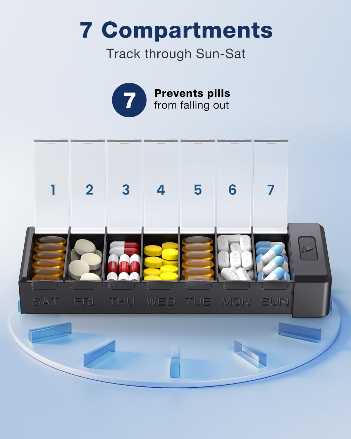Organizator de pastile 7 zile cu tavă din aluminiu - portabil, container metalic
