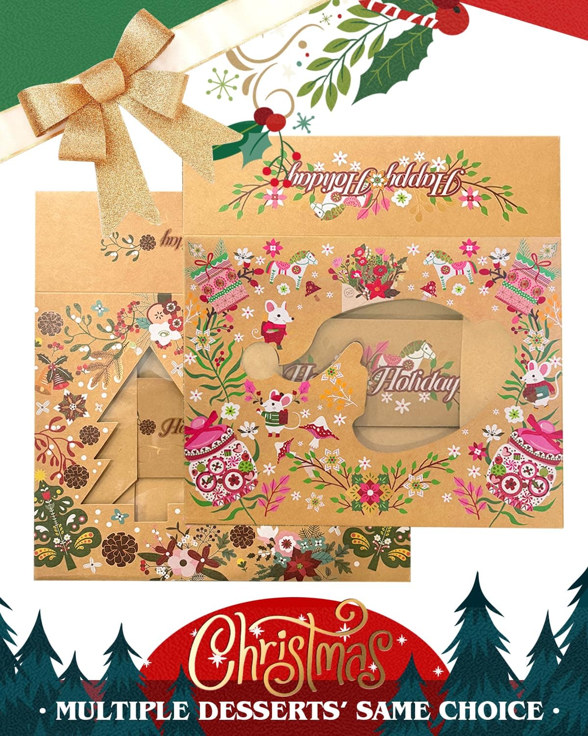 Gcardist Cutii prăjituri Crăciun 12 bucăți cu fereastră – 33x25.4x8.89 cm