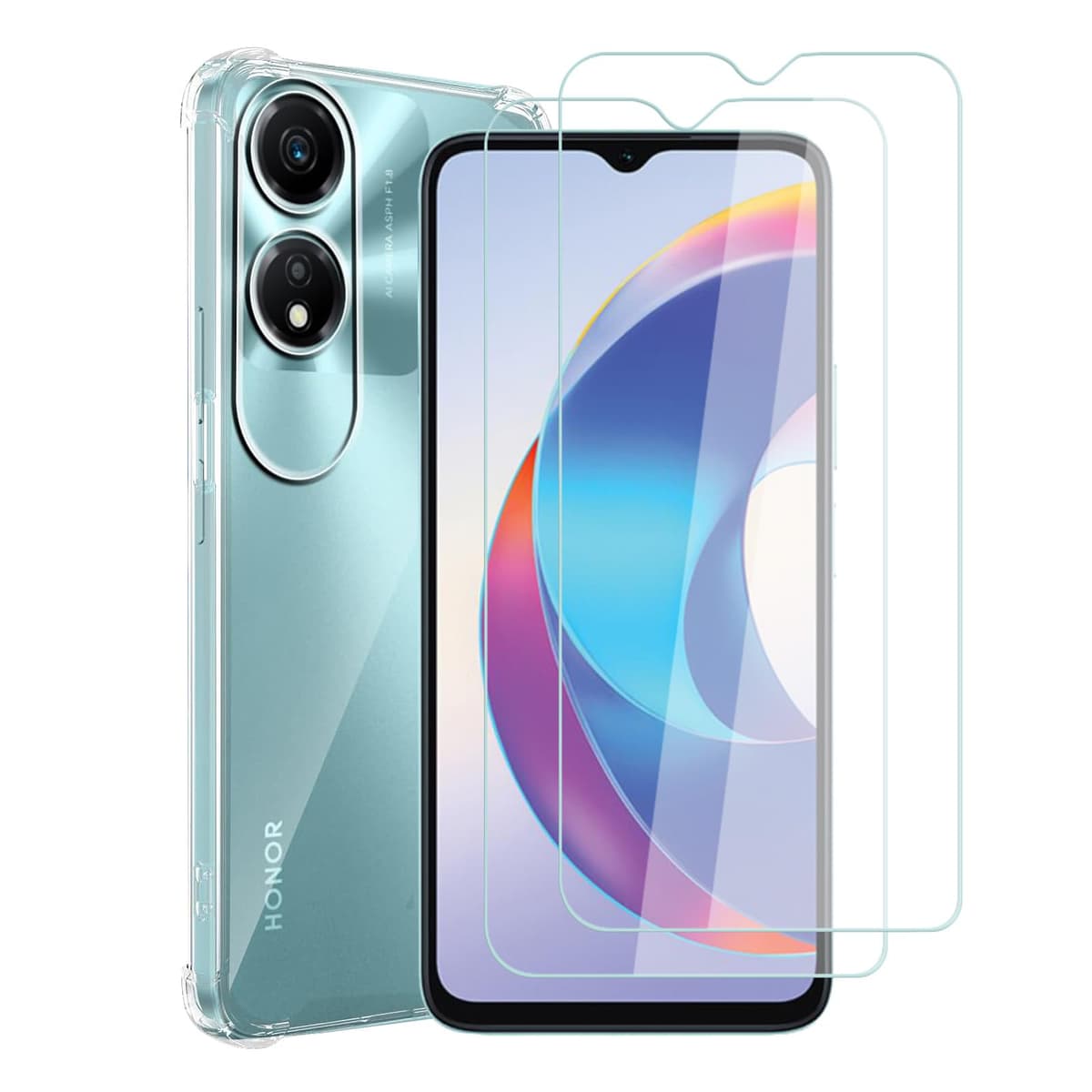 Husă telefon Honor X5 Plus cu 2 folii protecție sticlă 9H - TPU transparent moale