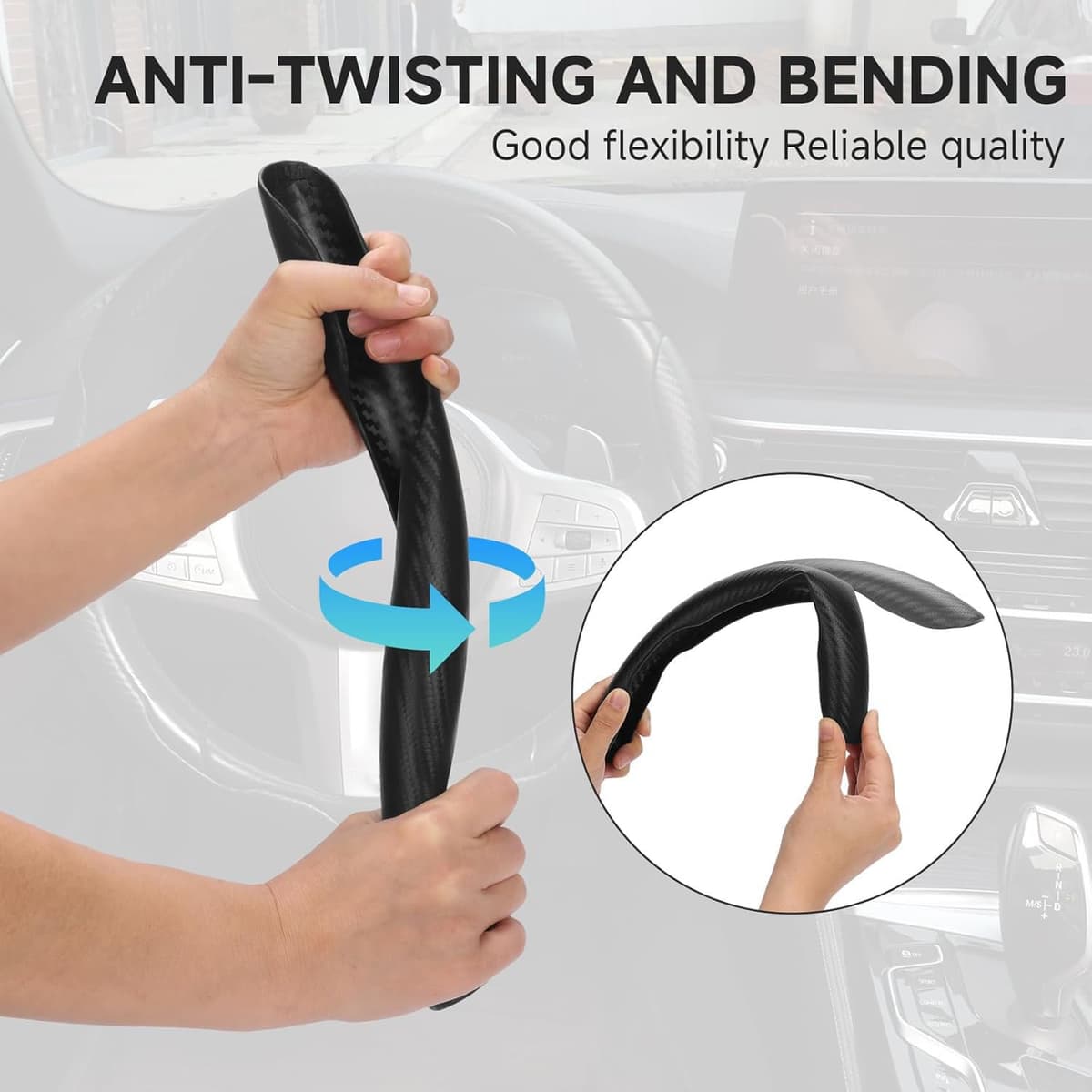 Husă volan auto universală protector fibră carbon – set 3 piese