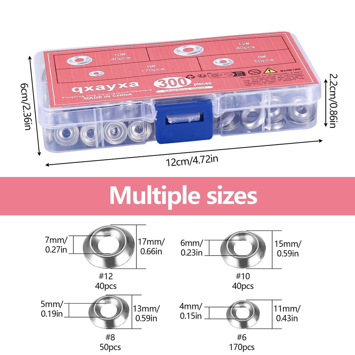 qxayxa 300 bucăți șaibe rozete inox decorative pentru șuruburi îngropate 6# 8# 10# 12#