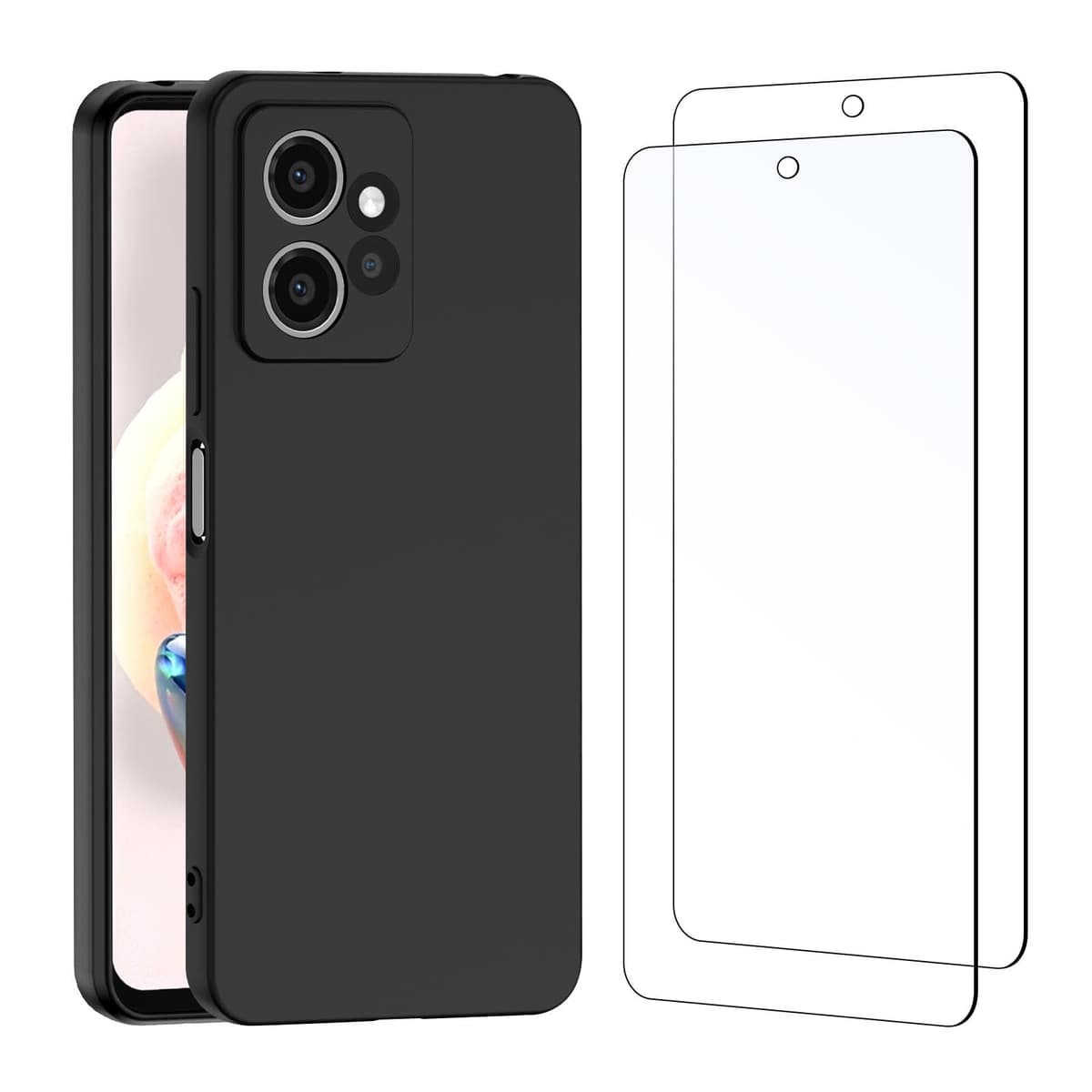 NEW'C husă Xiaomi Redmi Note 12 4G silicon negru ultra subțire și 2× sticlă călită Redmi Note 12 4G