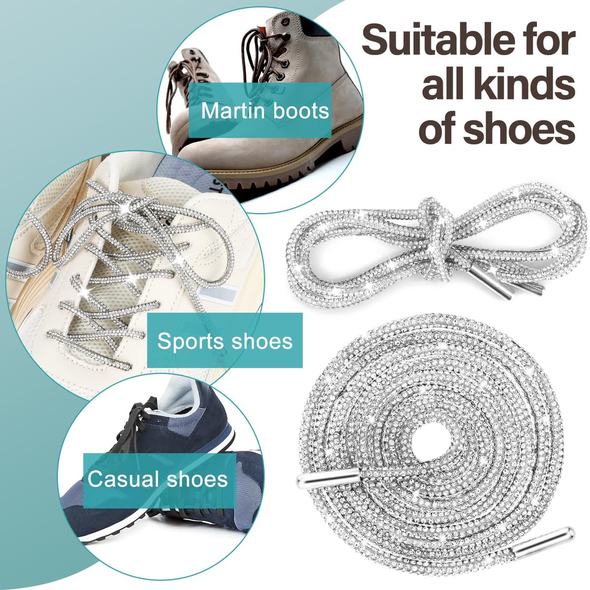 Șireturi pantofi cu pietre strălucitoare 120cm pentru adidași – argintiu