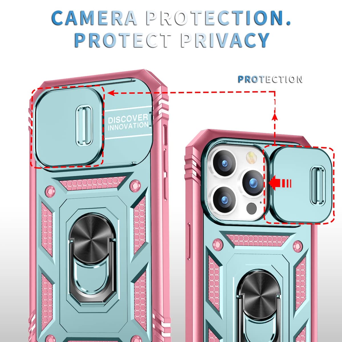 Whyzshiyi husă iPhone 14 pro max cu protecție cameră, husă protectoare militară anti-șoc cu suport inel - verde