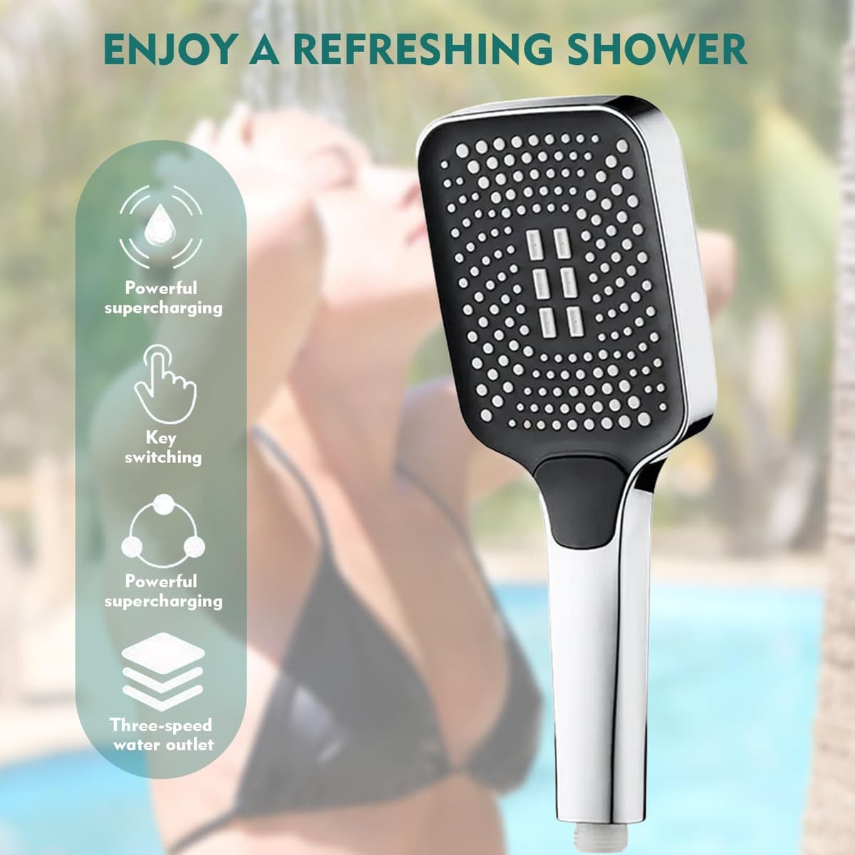 Cap duș, duș manual presiune înaltă, cap duș economisire apă cu 3 tipuri jeturi, cromat, baie