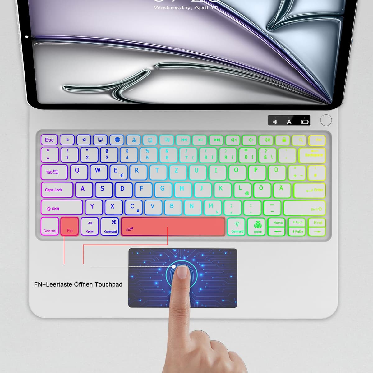 Tastatură magică iPad Air 13 inch, tastatură QWERTZ iluminată cu husă – pentru iPad Pro 12.9