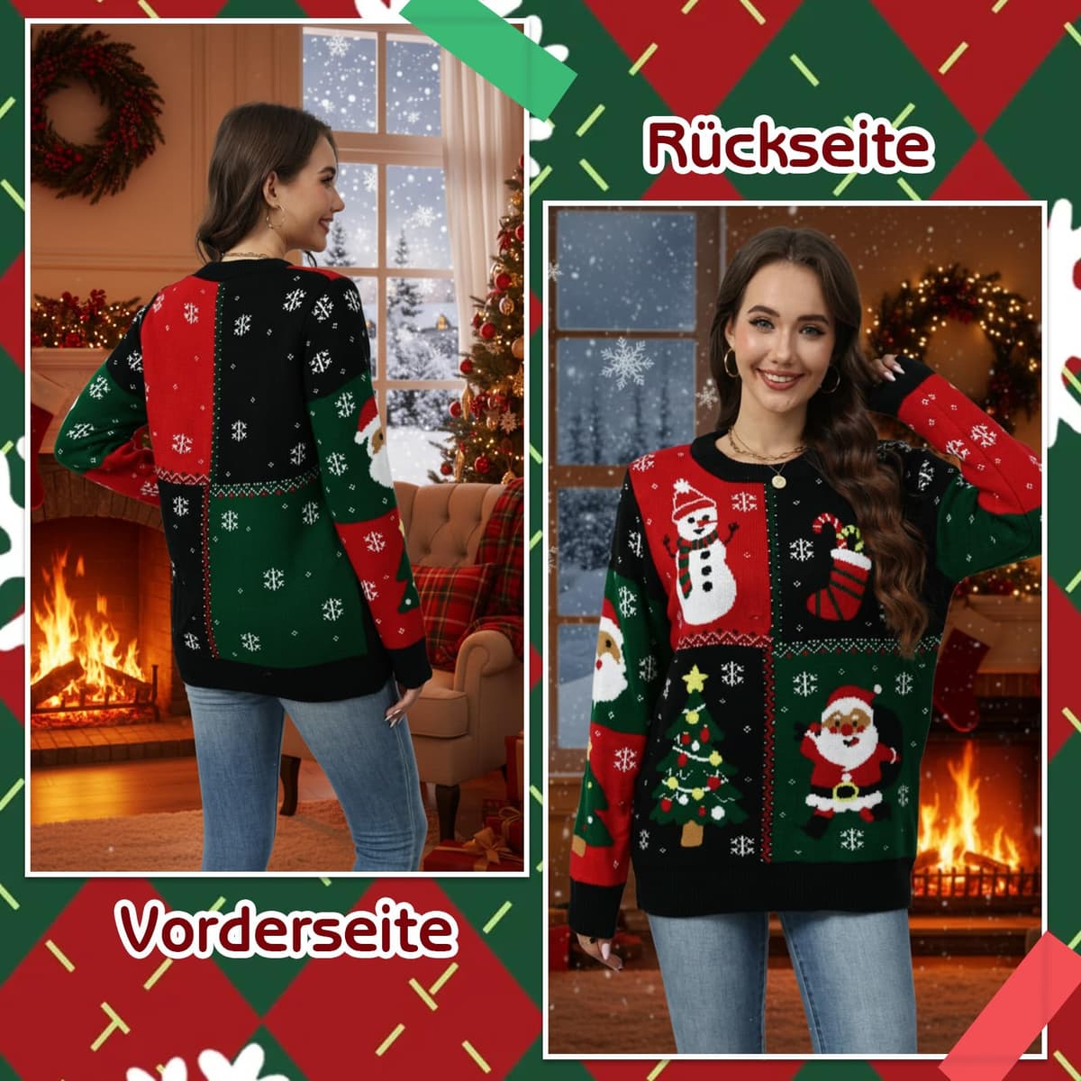 Pulover de Crăciun amuzant cu gât rotund tricotat - culori asortate, L