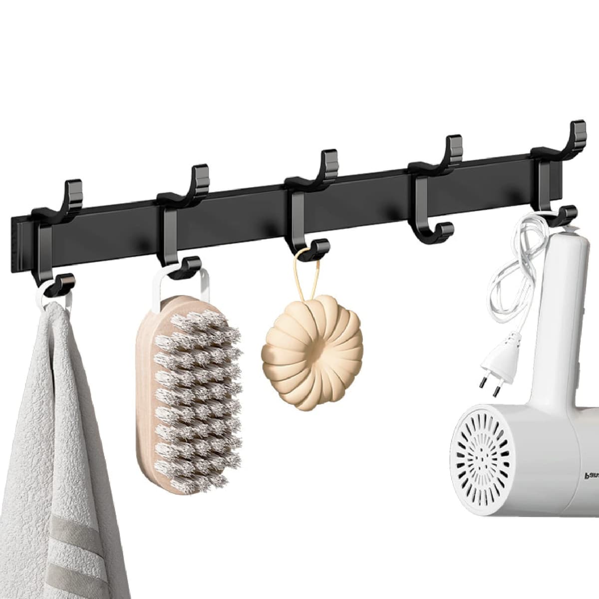 Ahaimy cârlige haine, cârlige haine negru cu 5 cârlige, cârlige perete, moderne 5 cârlige duble perete, 36 cm, fără găurire (negru)