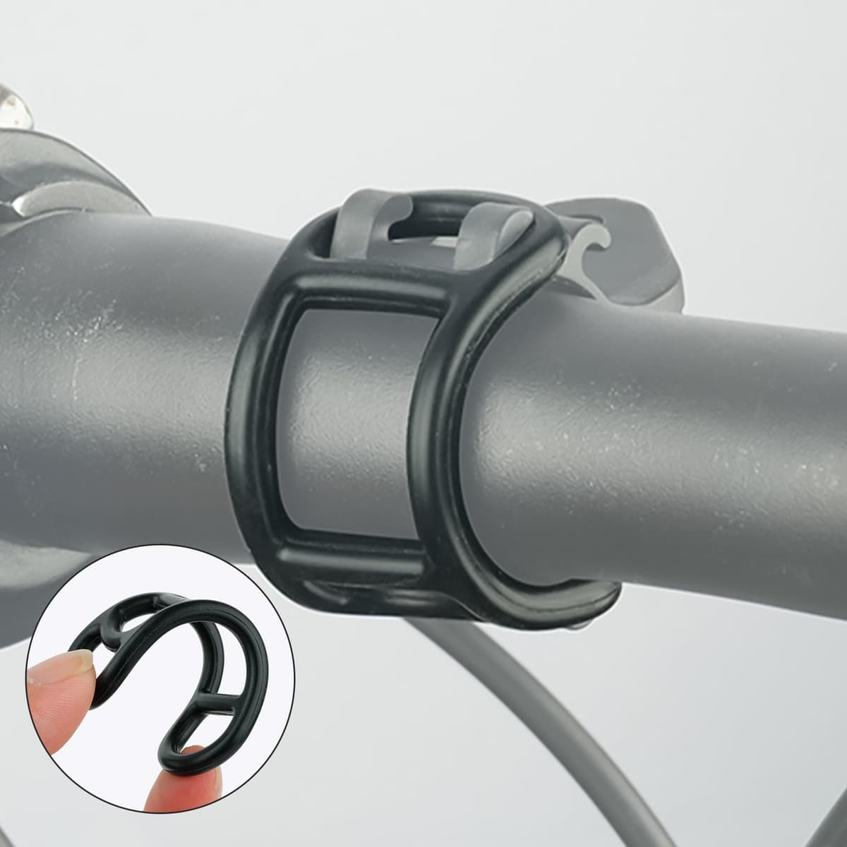 Set curele silicon pentru lumini bicicletă 10x curele 4 găuri + 10x cârlige S – Cauciuc montaj