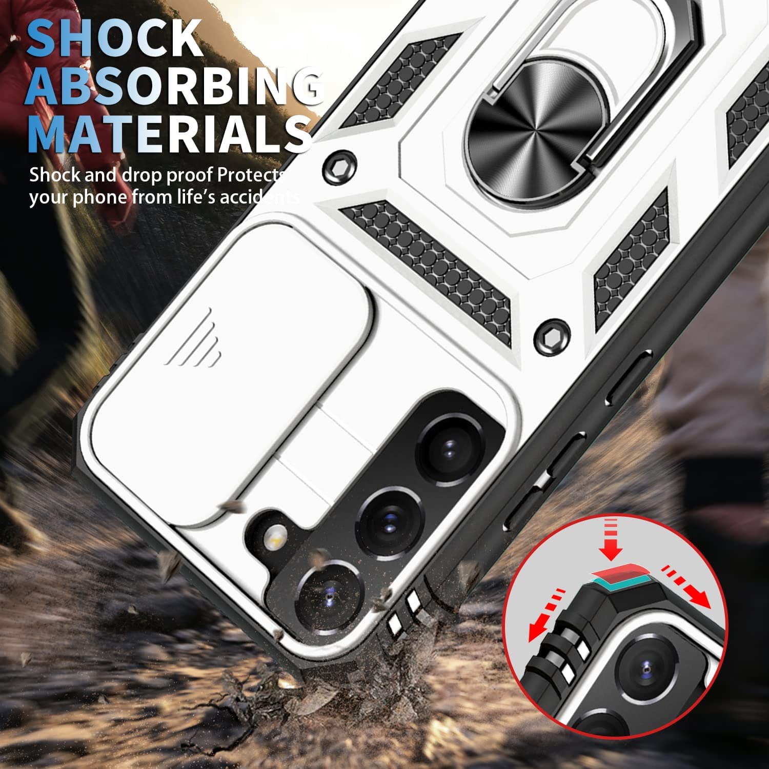 Husă Whyzshiyi Samsung S21 5G albastră stand rotativ militar anti-șoc