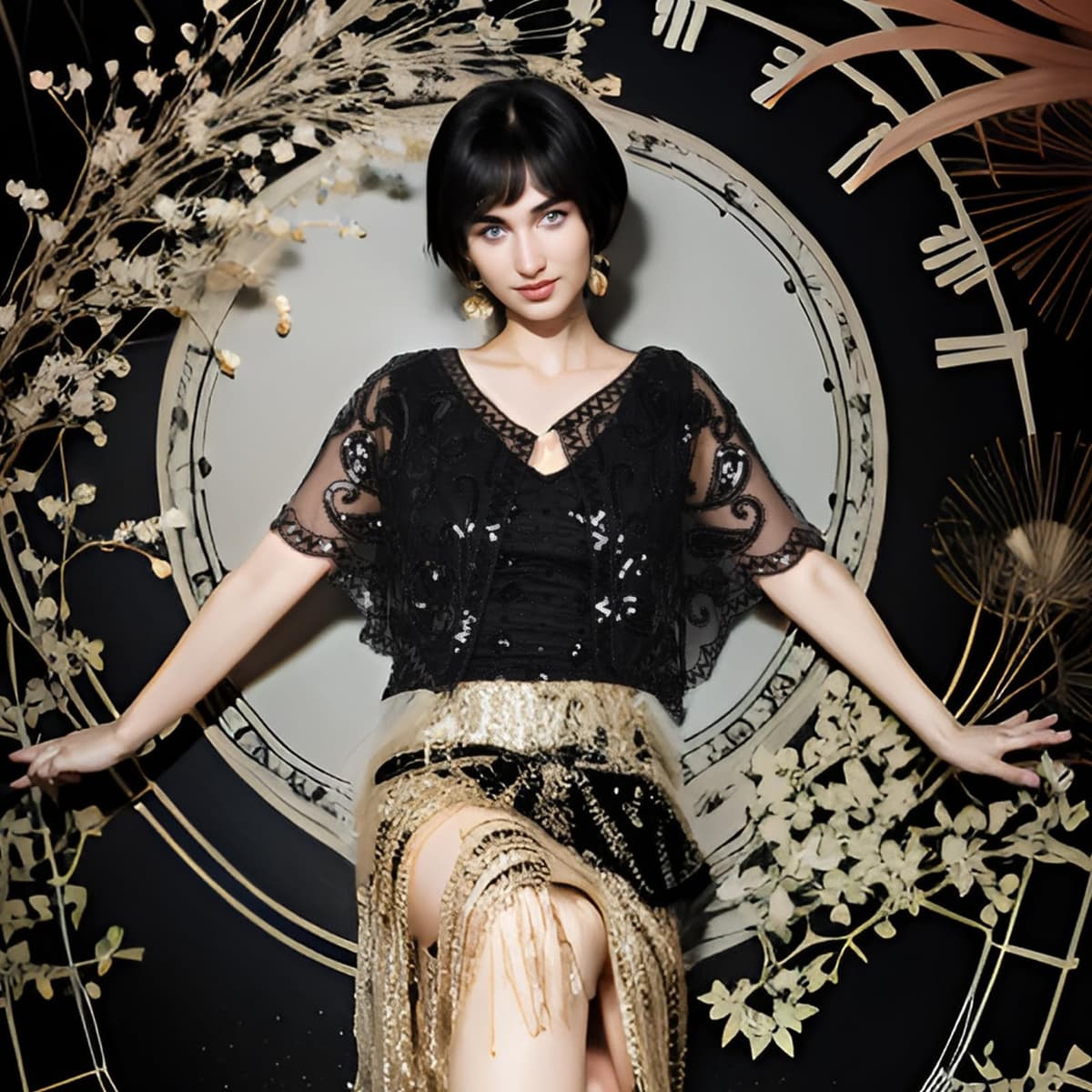 PLULON Set 10 piese accesorii 1920s Flapper Gatsby cu bandă, colier, mănuși negre