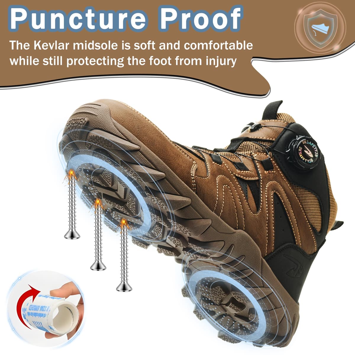 Bocanci siguranță anti-alunecare vârf oțel pantofi muncă – Maro EU 39