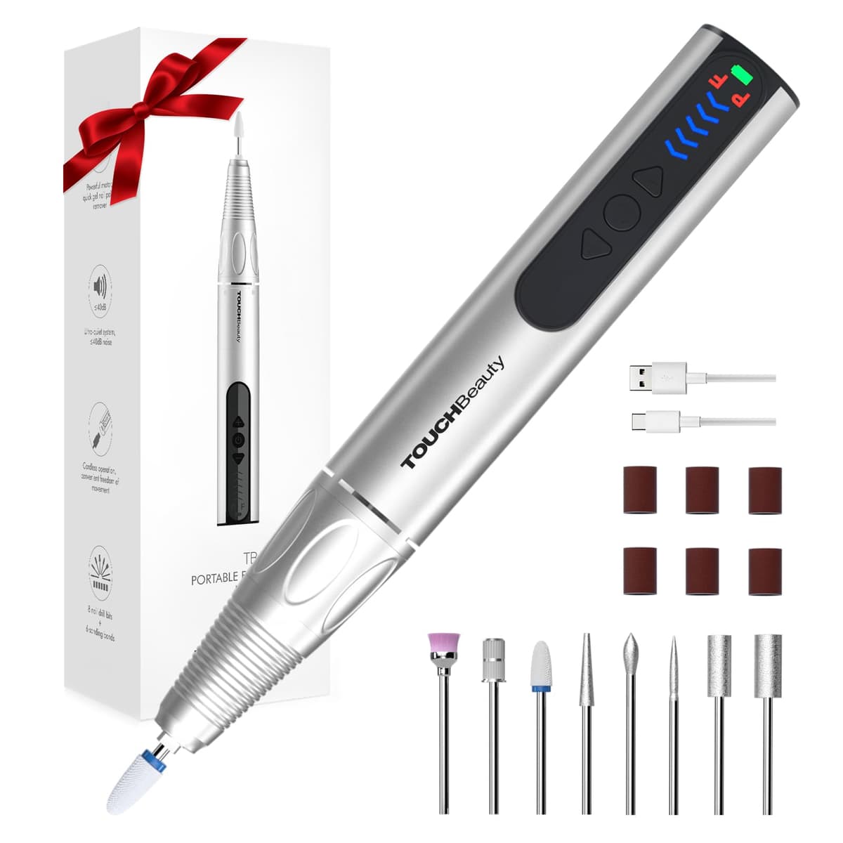TOUCHBeauty mașină electrică unghii profesională 30000 RPM reîncărcabilă cu 8 accesorii