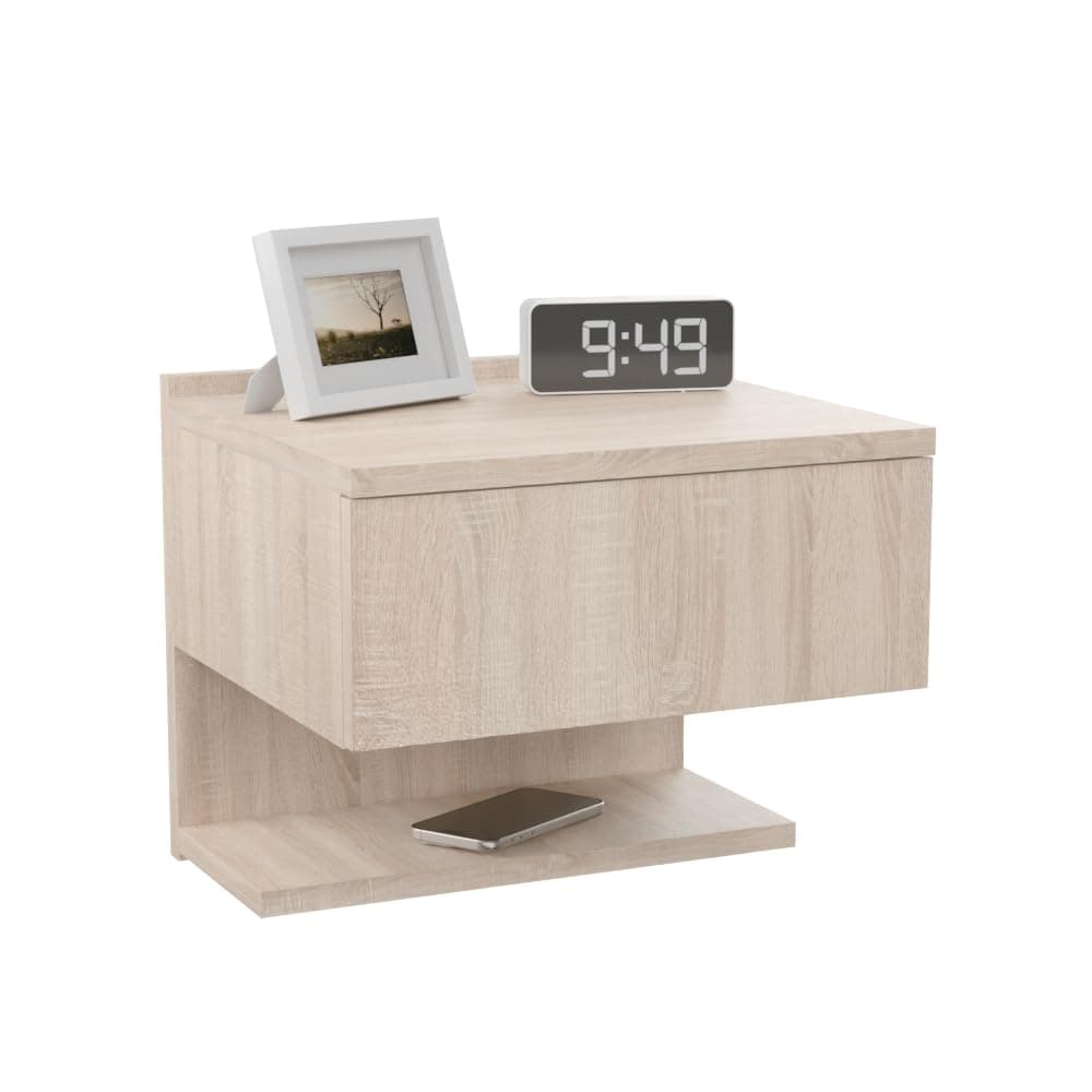 ComfortCove noptieră suspendată, masă perete subțire cu compartiment depozitare Sonoma