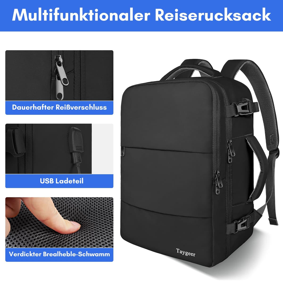 Rucsac călătorie impermeabil cu port USB laptop 15.6 inch – negru