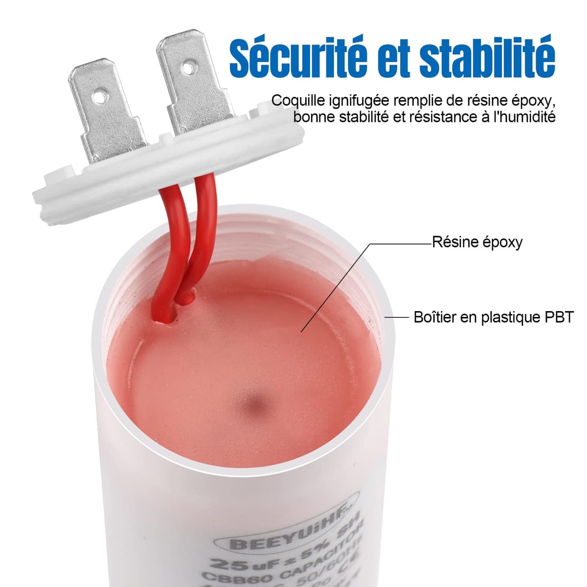 BEEYUIHF Condensator Pornire 50µF 50x108mm 50/60Hz 450VAC cu Șurub M8 Motor Electric CBB60