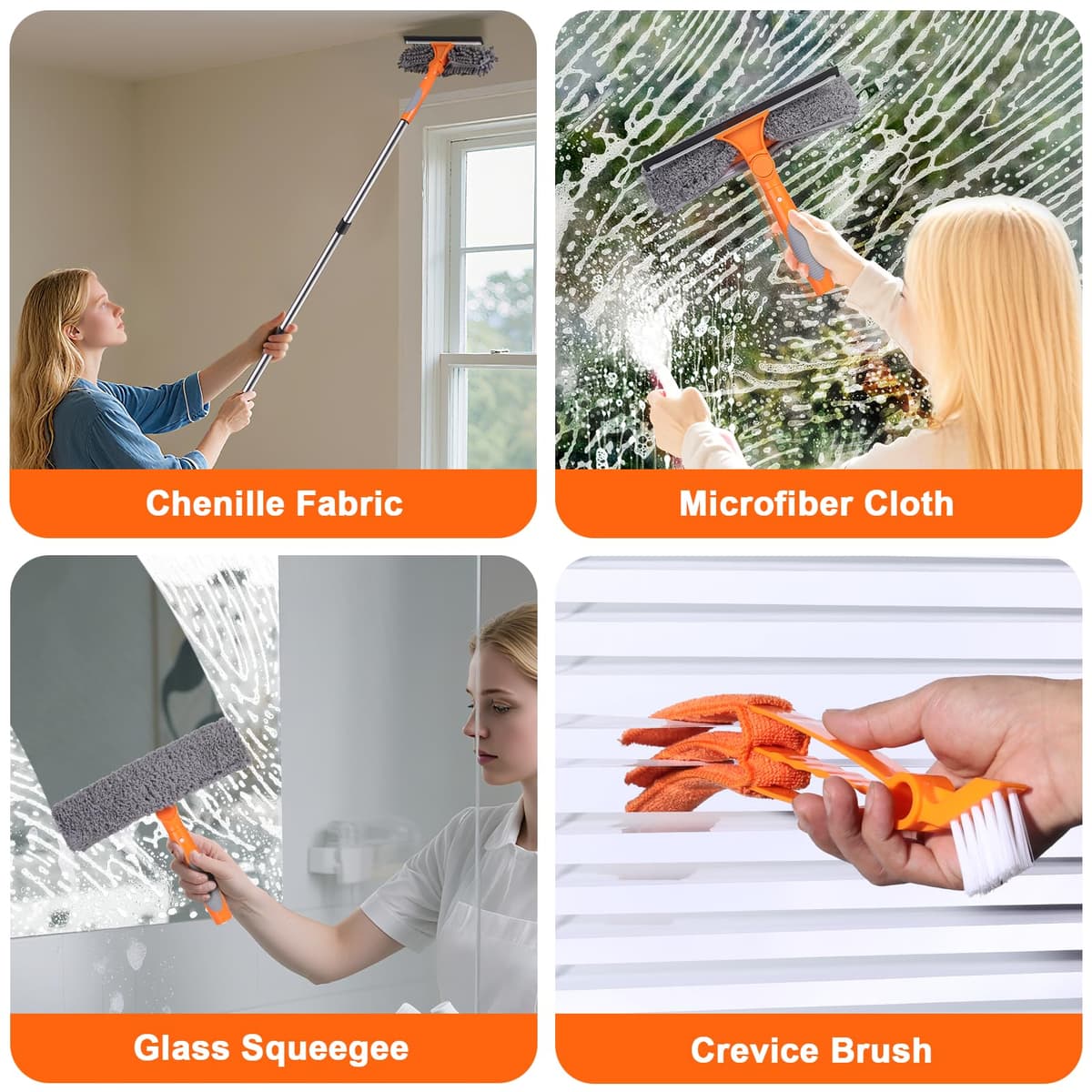 Kit curățat geamuri cu mâner lung 6 poli și pânză microfibră – 7.8Ft/2.4M