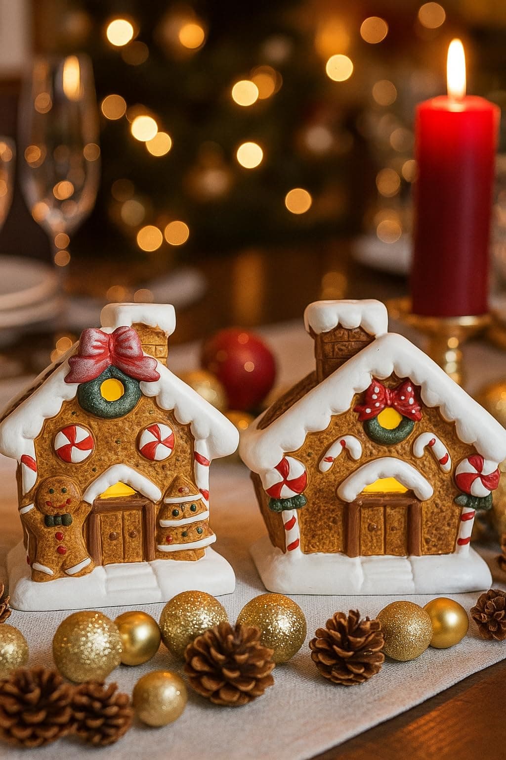 khevga Decorațiune Casa Turtă Dulce Crăciun cu LED Timer – Teracotă