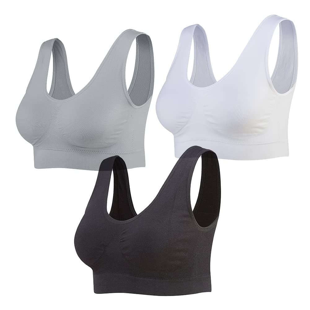 3 bucăți sutien sport fără cusături fără sârmă yoga perne detașabile – negru, alb, gri 4X-Large