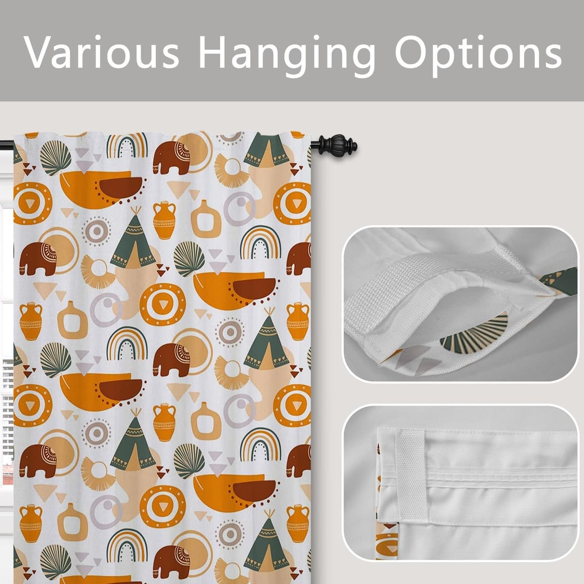 Perdele Boho Elefant Curcubeu Cute Plisate Separator Cameră – 107 x 160 cm