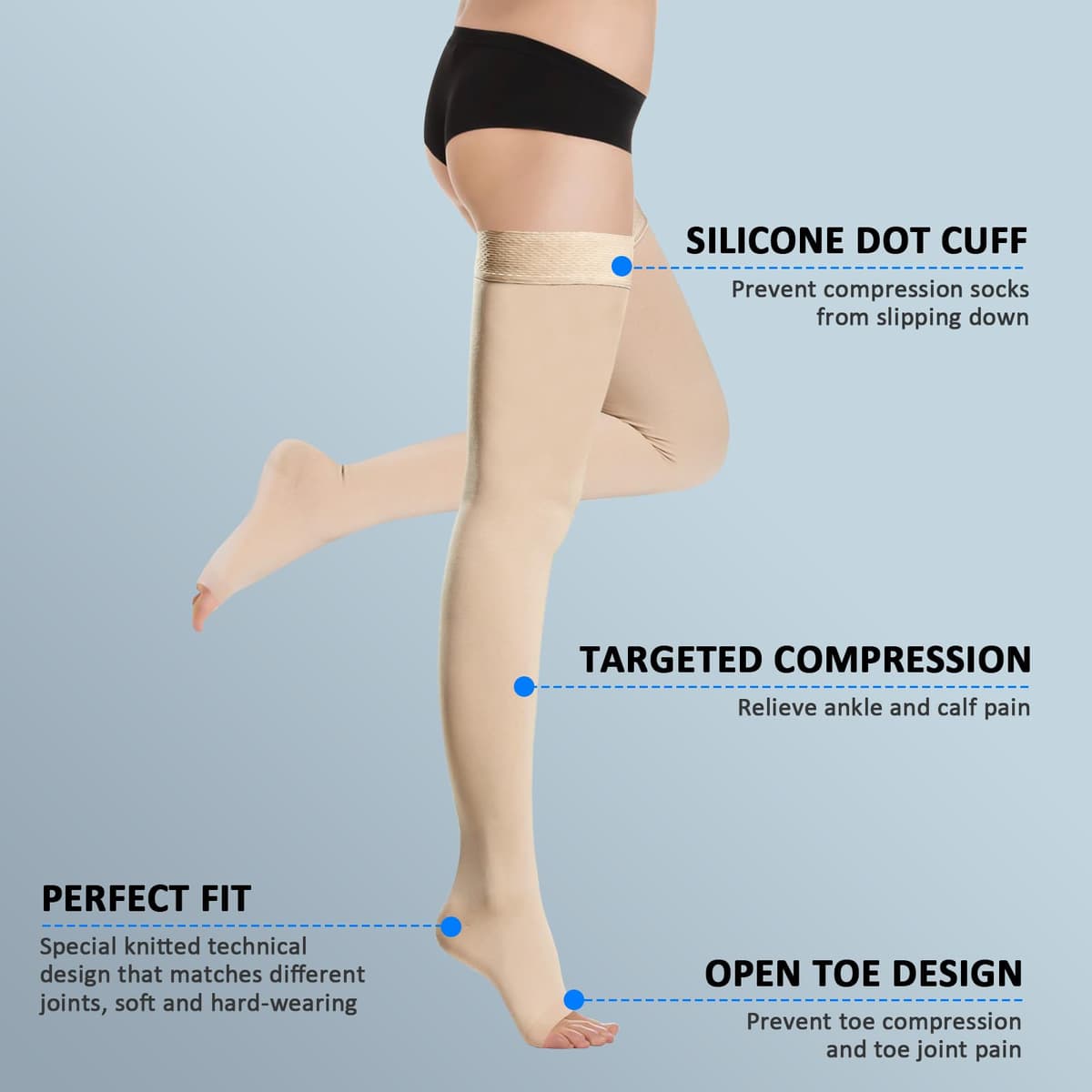 BellaAchtung Ciorapi compresie medicali 20-30 mmHg suport graduat – Negru