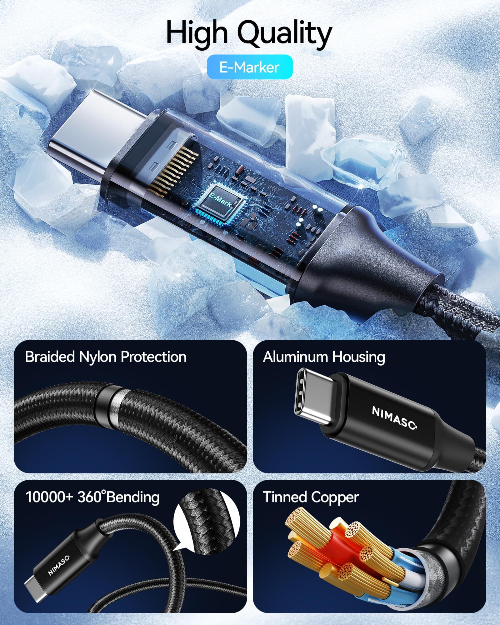 Cablu USB-C la USB-C Nimaso 3.1 Gen 2 încărcare rapidă transfer 10Gbps 1M premium