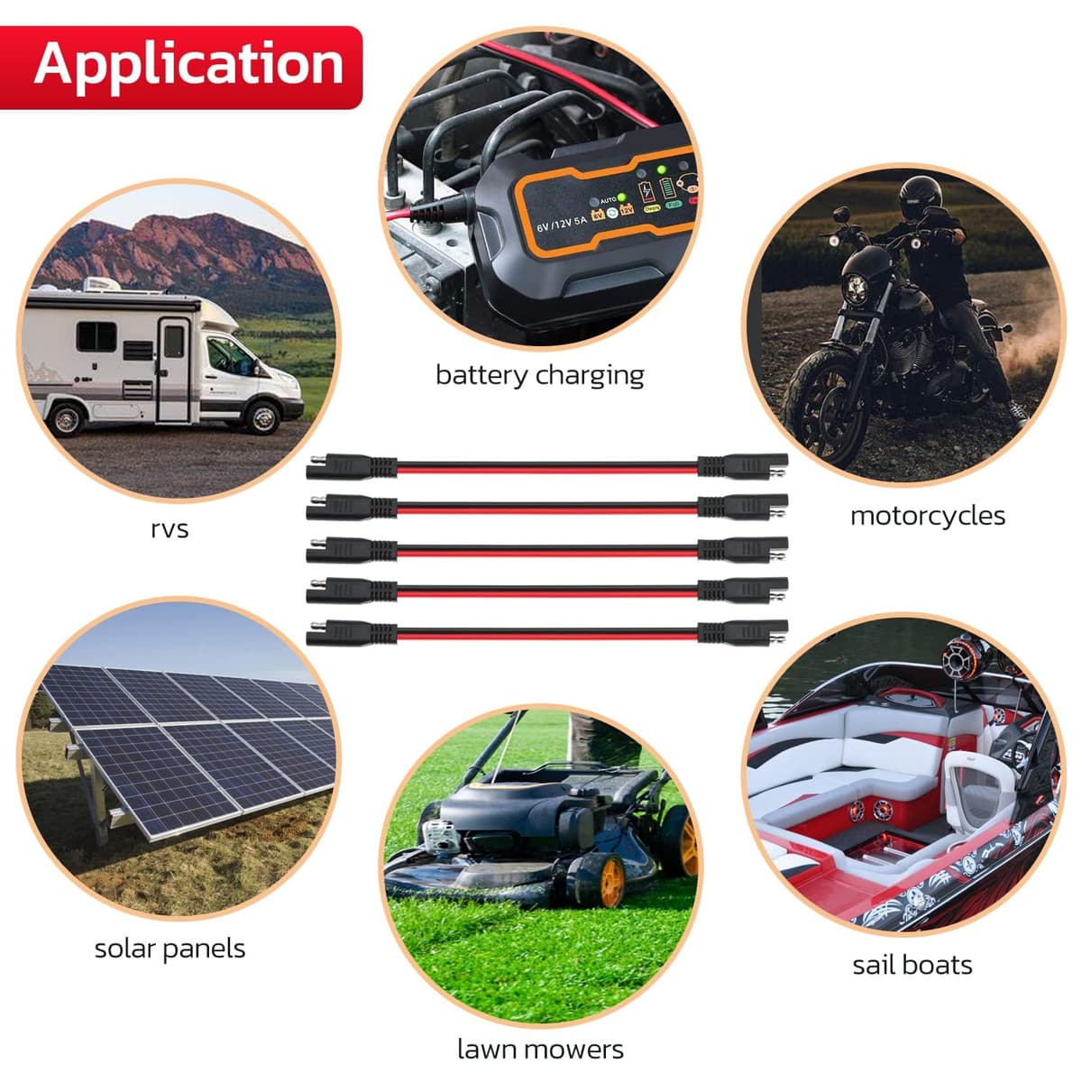 GTIWUNG 5 bucăți cabluri extensie SAE 2-pin 14AWG pentru mașini motociclete – 33cm