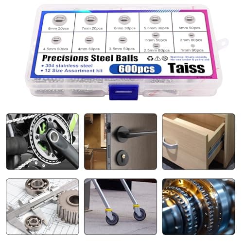 Taiss 600buc 12 mărimi 1-8mm bile oțel, bile rulment, bile oțel inoxidabil pentru bicicletă montană, bile precizie