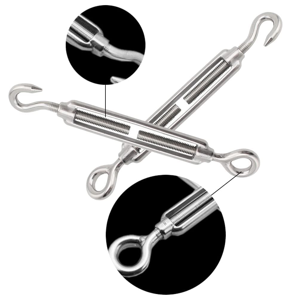 Întinzătoare cablu, întinzătoare inox, tensionere frânghie, tensionere cablu inox cu cârlige (M4, 4 piese)