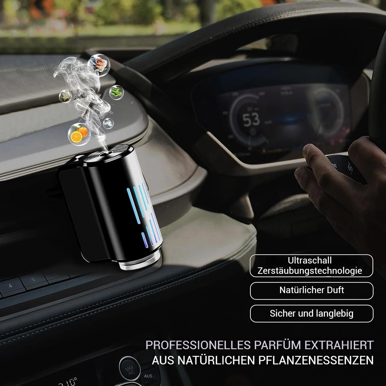 Odorizant auto electric Towonshy 6 bucăți, atomizor ultrasonic, 3 moduri inteligente, pornire/oprire automată, baterie încorporată, parfum natural francez, 12 luni prospețime
