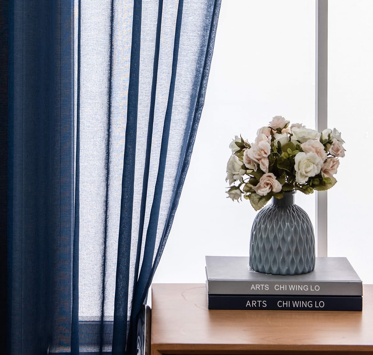 CUCRAF Perdele Transparente Albastre Panouri Salon Dormitor Inele Set 2 H225xW140CM