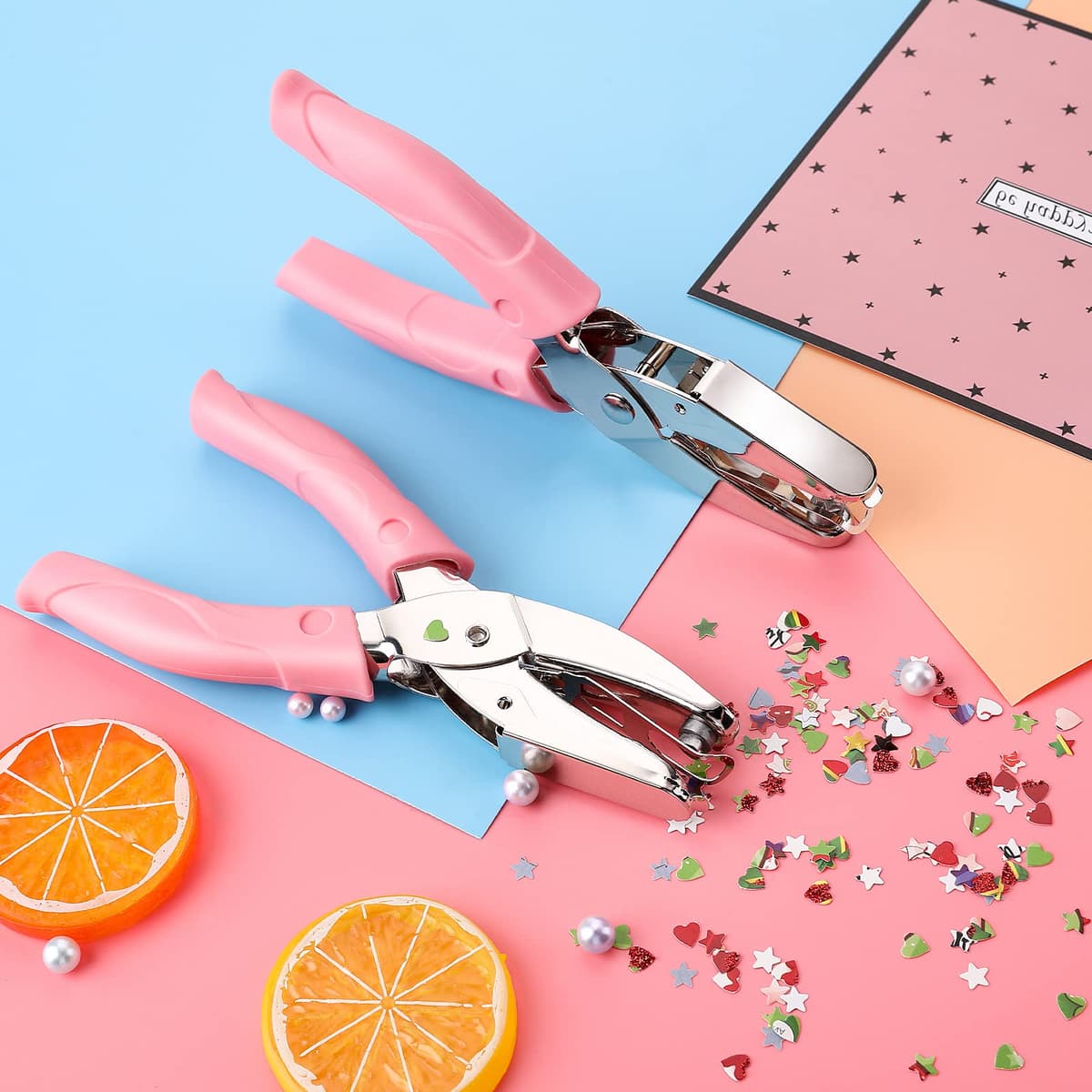 Set 2 perforatoare hârtie forme inimă și stea, metalice manuale - multicolor