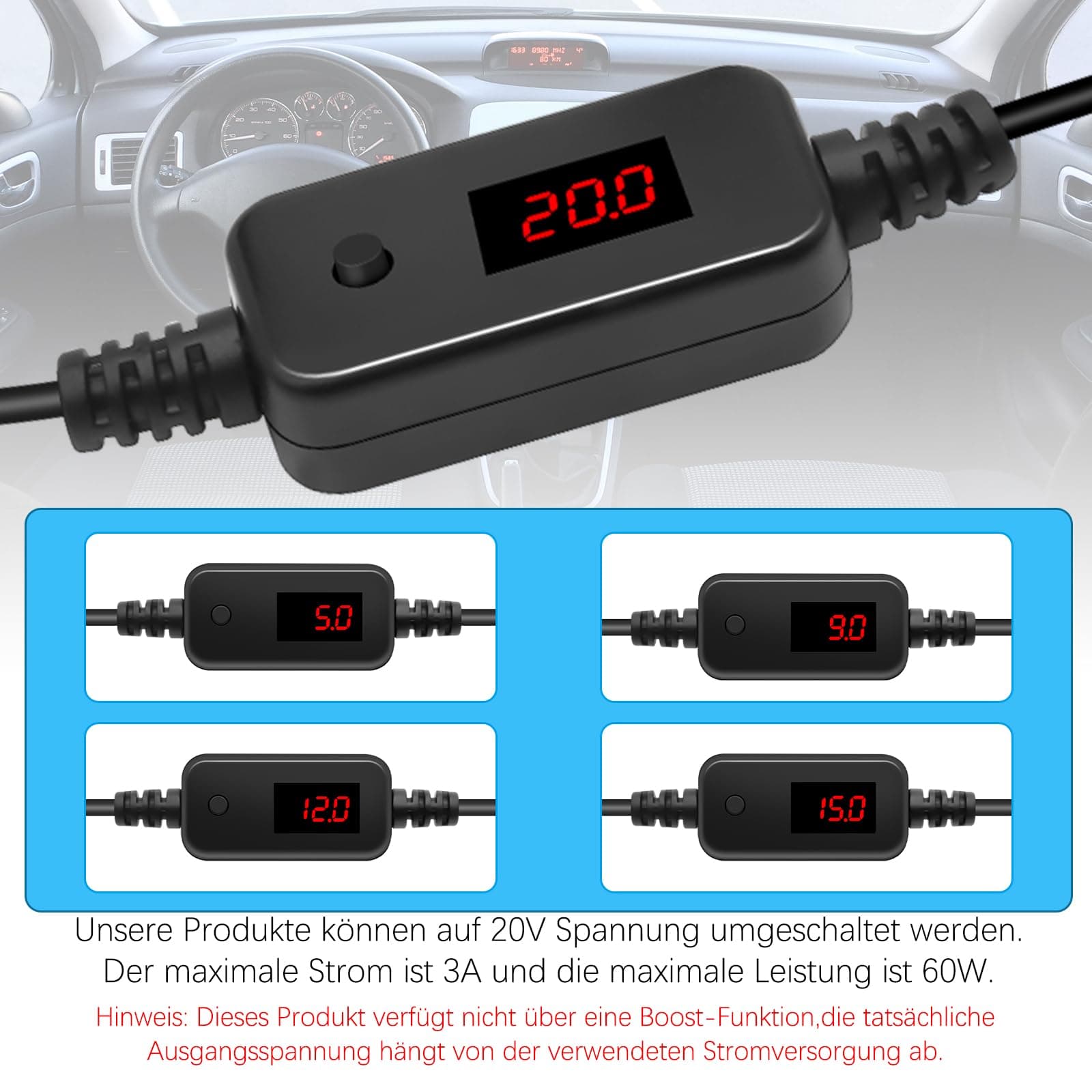 Adaptor USB-C la brichetă auto RUIZHI 60W, convertor USB-C masculin la priză auto 12V pentru dashcam, oglindă retrovizoare