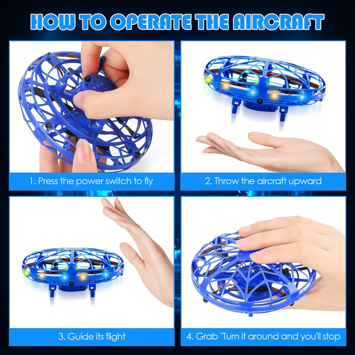 Minge zburătoare LED cu hover, mini dronă pentru copii – multicoloră