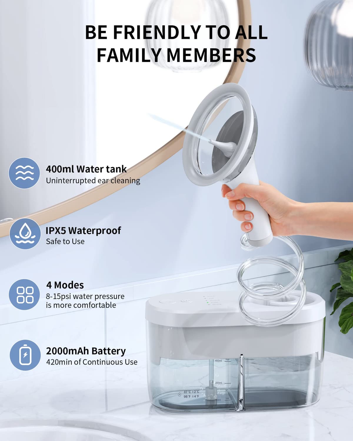 KAUGIC dispozitiv îndepărtare cerumen curățare urechi electric 4 moduri rezervor integrat