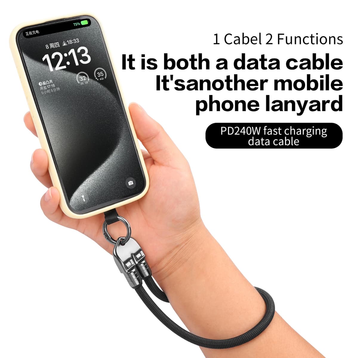 YACSEJAO Cablu USB C 240W Cordon Braț Telefon Încărcare Rapidă Durabil – Negru