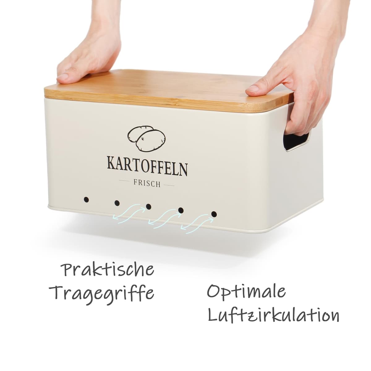 Theo&Cleo cutie depozitare cartofi, set containere 3 bucăți, depozitare bucătărie cartofi, ceapă și usturoi, păstrează proaspăt mai mult timp (bej mat)