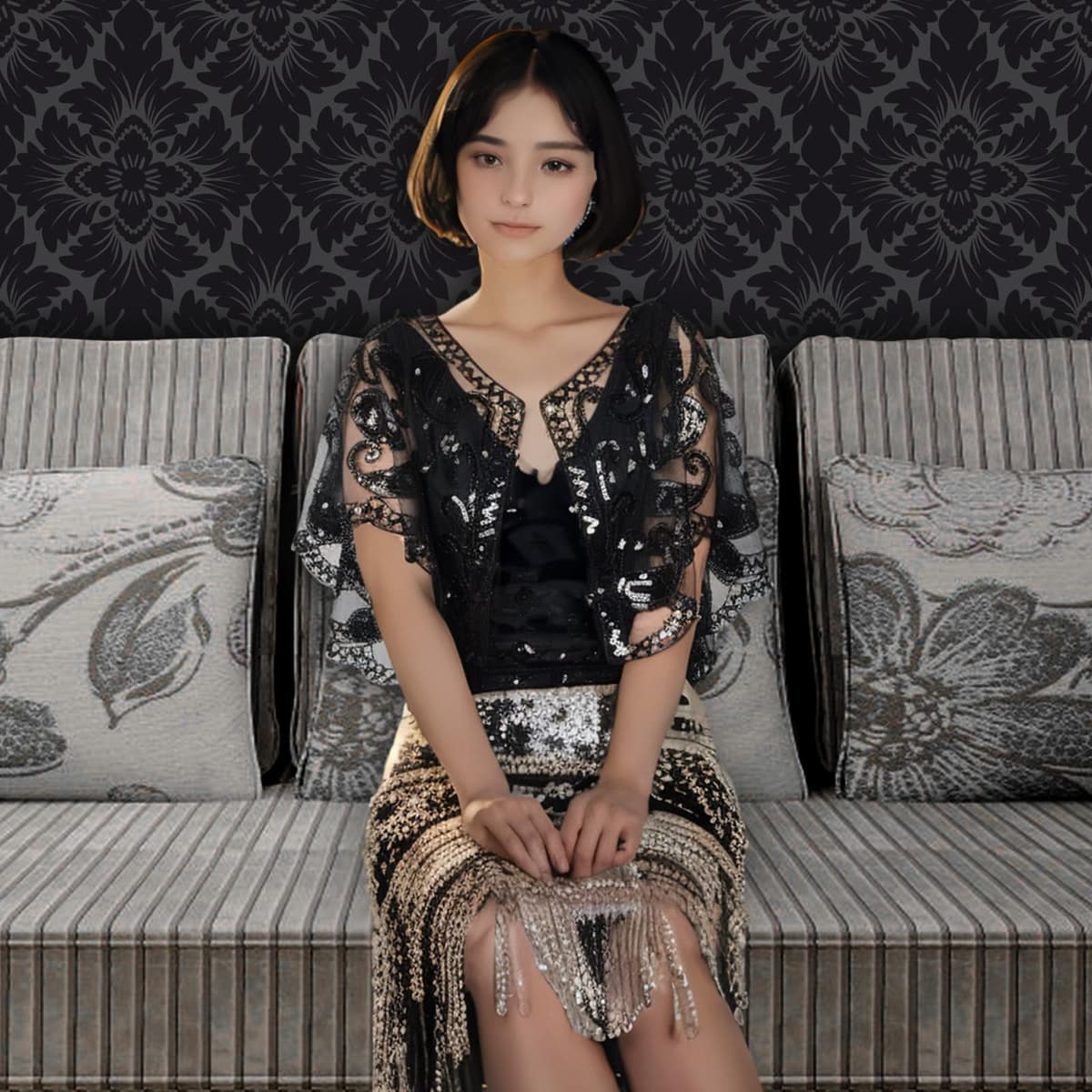 PLULON Set 10 piese accesorii 1920s Flapper Gatsby cu bandă, colier, mănuși negre