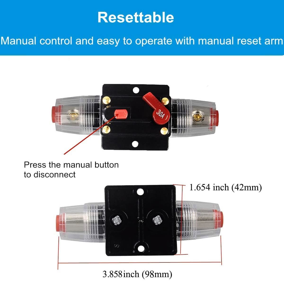 Greluma siguranță circuit 30A resetabilă 12V-24V DC cu reset manual pentru auto marine