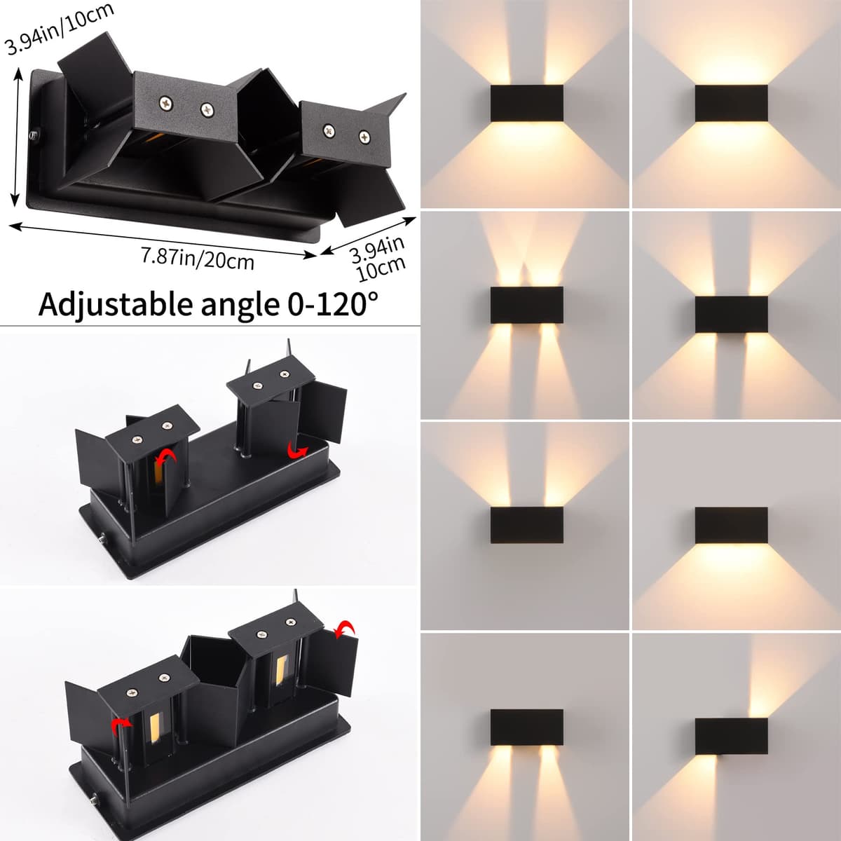 Lampă perete interior/exterior 24W LED, IP65 rezistentă apă 3000K alb cald reglabil