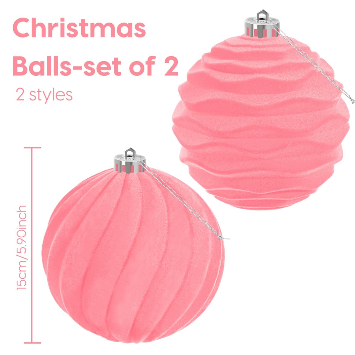 Miaikoe 2 BUC Ornamente glob Crăciun catifea mari rezistente agățare – Roz 15cm