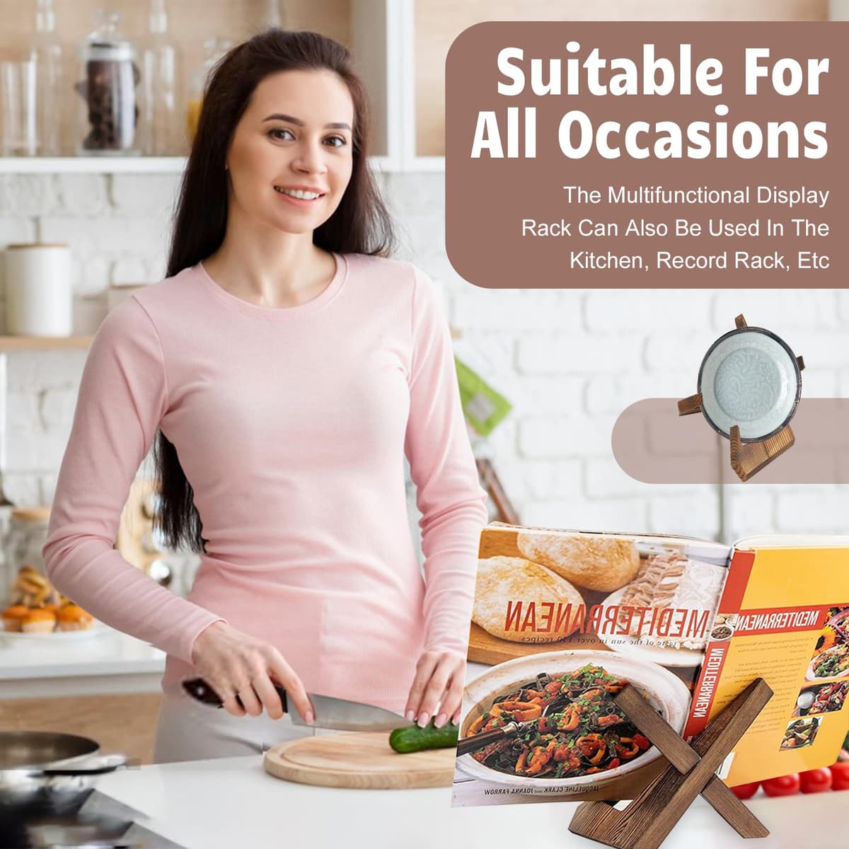 Suport carte bucătărie, suport carte din lemn, suport rețete bucătărie, suport carte pentru citit, suport afișaj, decorațiune vintage maro