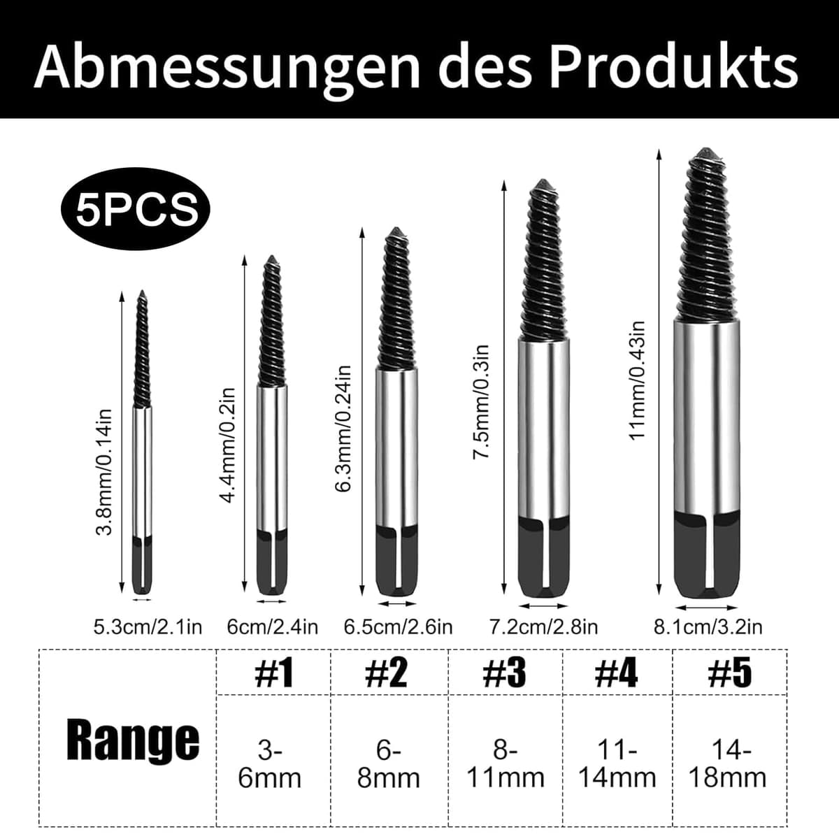 Aiyraa Set 5 extractoare șuruburi HSS 4241 (M3-M18) stânga pentru șuruburi defecte