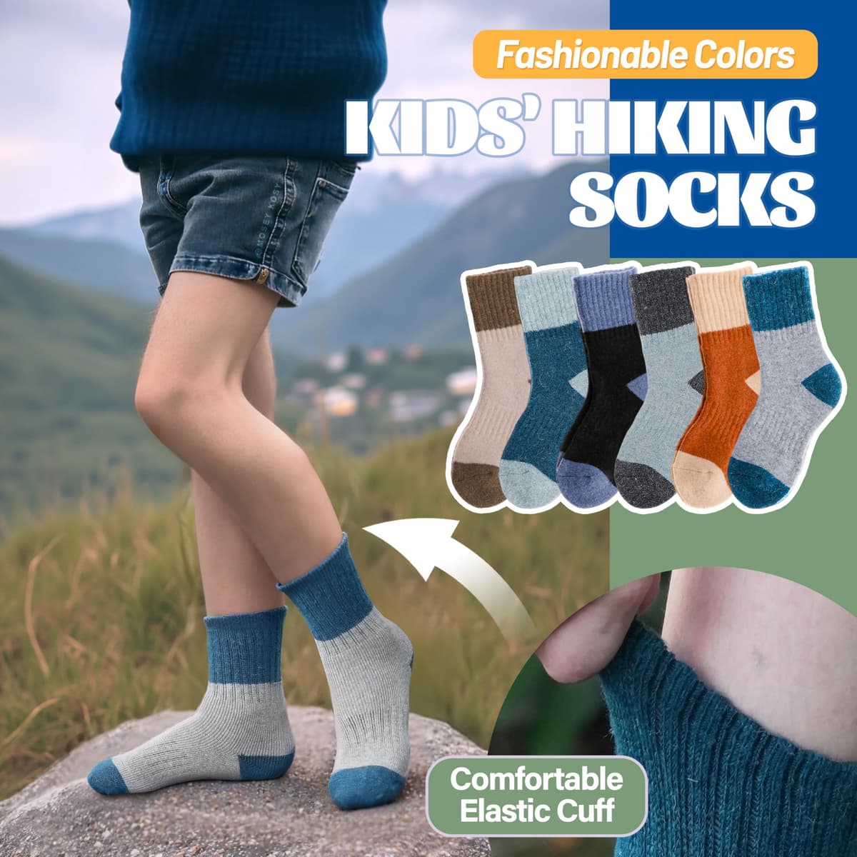 Șosete lână merino drumeții copii 6 perechi – termale groase căptușite iarnă – bloc culori 26-29