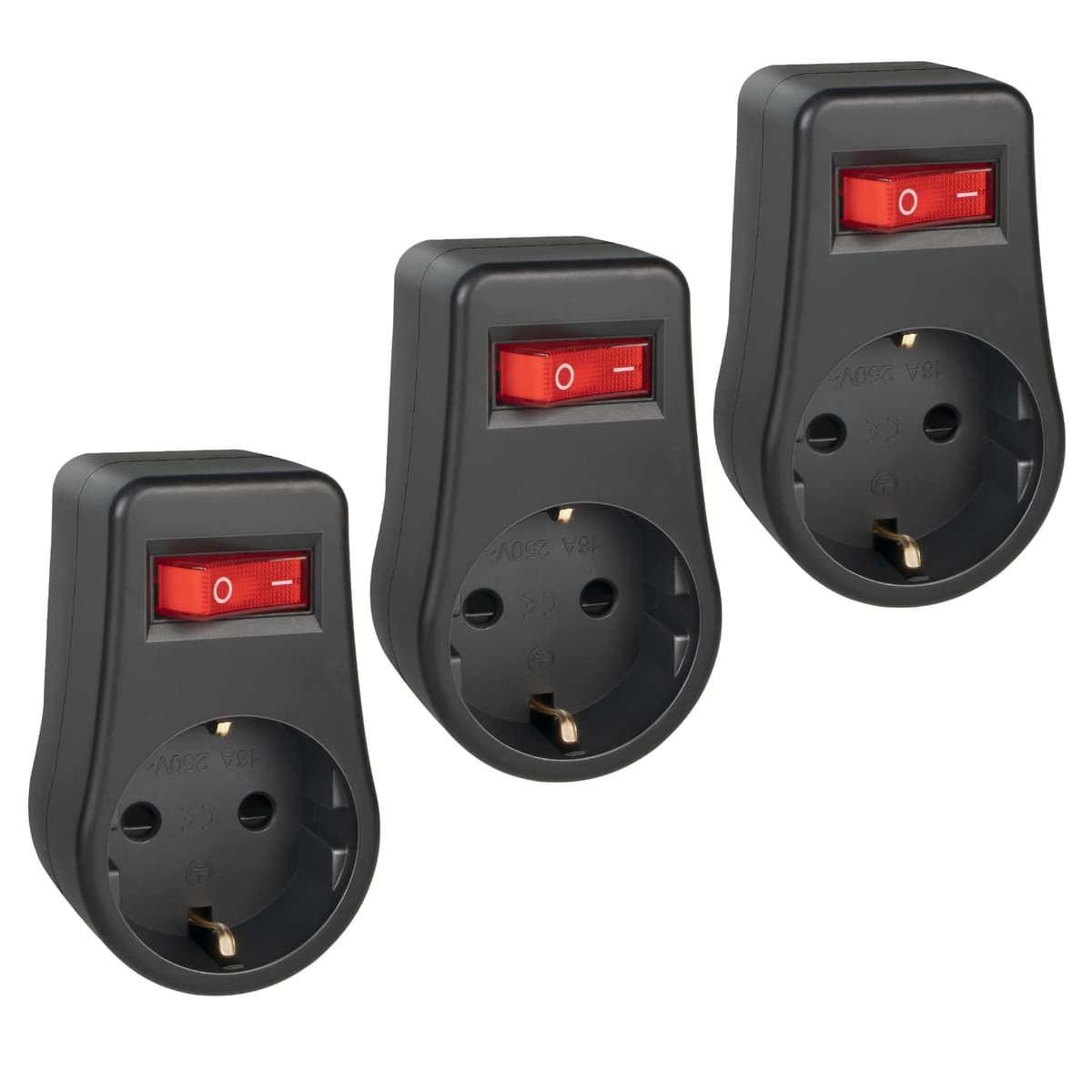 GlamPiece priză cu întrerupător, adaptor priză 1 cale comutabil, negru (3 bucăți)