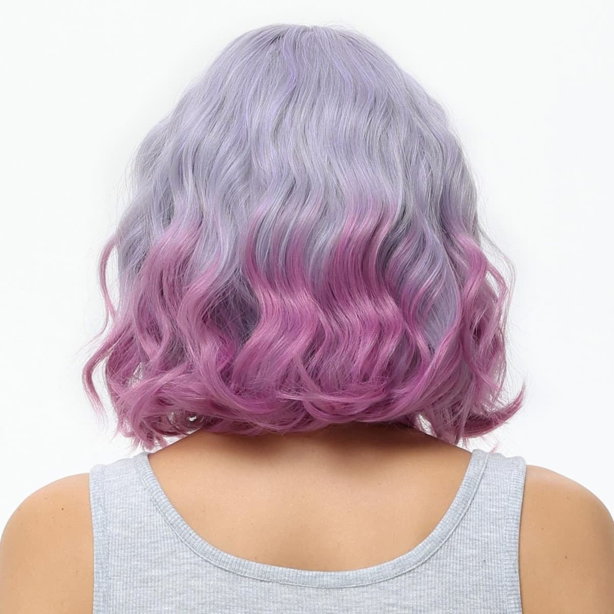 Perucă bob scurt cu breton păr sintetic ondulat bucle pentru femei – Natural