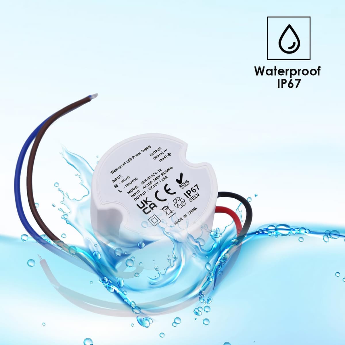 Noobibaba Transformator LED 12V Încastrat Mini, Rotund 12V 1.25A 15W, 230V la 12V IP67