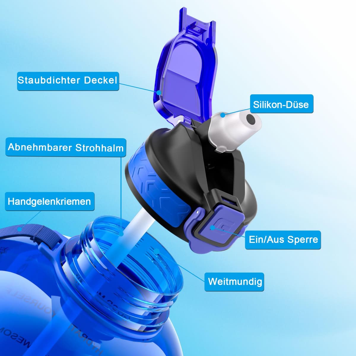 GLEKGLEK sticlă de apă motivațională 3L pentru sală cu pai etanșă pentru sport fitness drumeții (albastru)