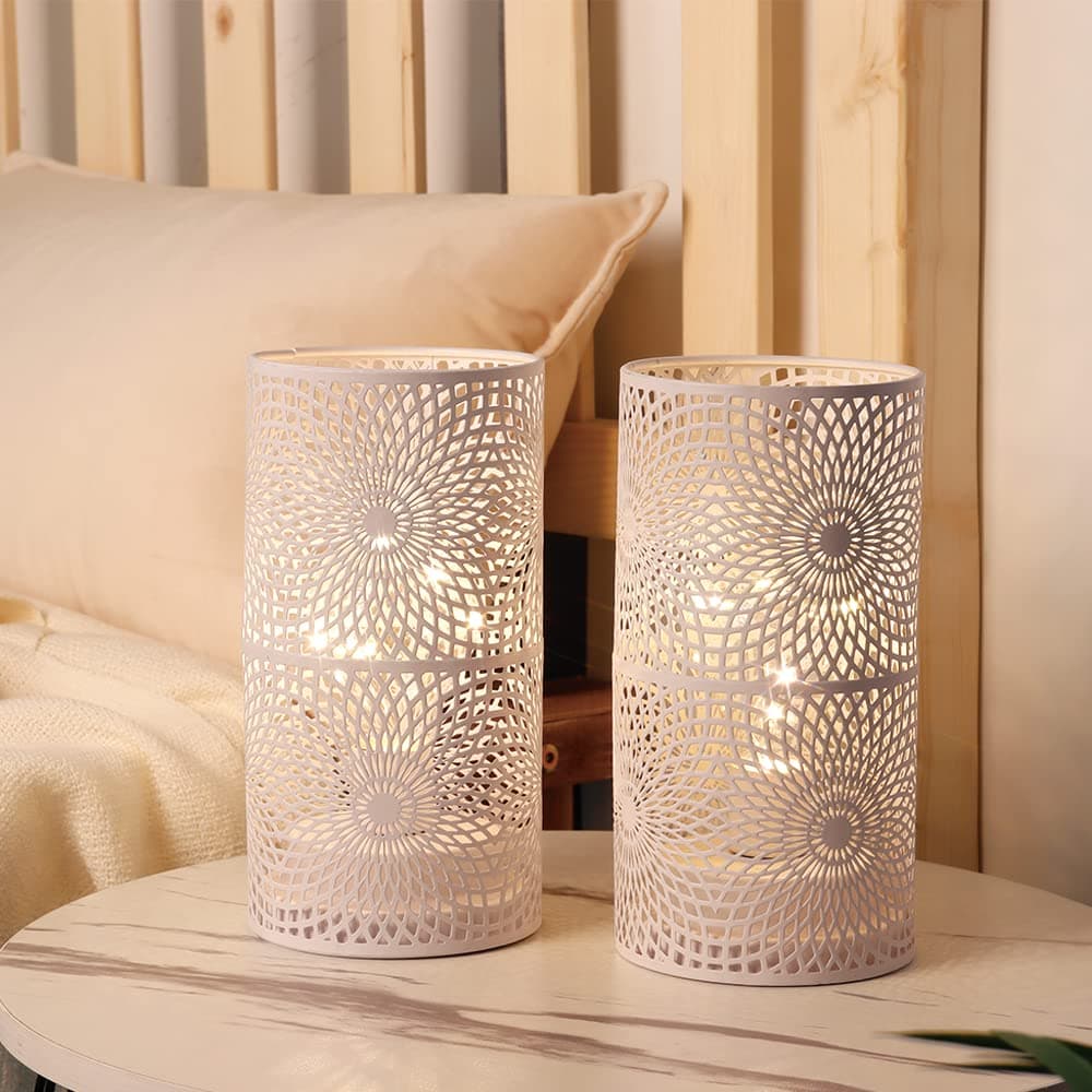 JHY DESIGN set 2 lămpi metal albe pe baterii fără fir cu bec Edison pentru evenimente interior/exterior