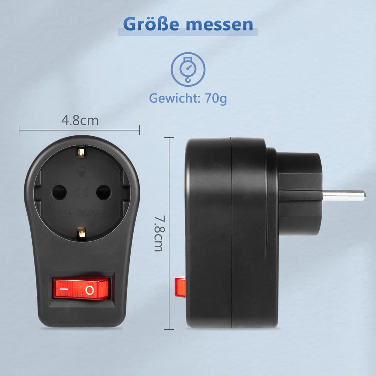 GlamPiece priză cu întrerupător, adaptor priză 1 cale comutabil, negru (3 bucăți)